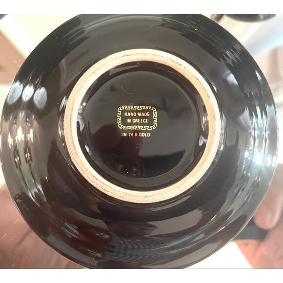 24k Gold Greek Krete Demistasse Teacups & Saucer Handmade in Greece Black/Gold - Picture 8 of 9